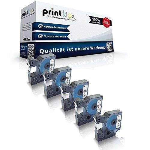 5x Print-Klex Schriftbänder kompatibel für Dymo D1 45013 Labelwriter400Duo Dymo 1000 1000 Plus 2000 3500 5500 Labelmaker 4500Pocket S0720530 12mm x 7m schwarz-weiss Etikettenlabel - Easy Print Serie von Print-Klex GmbH & Co.KG