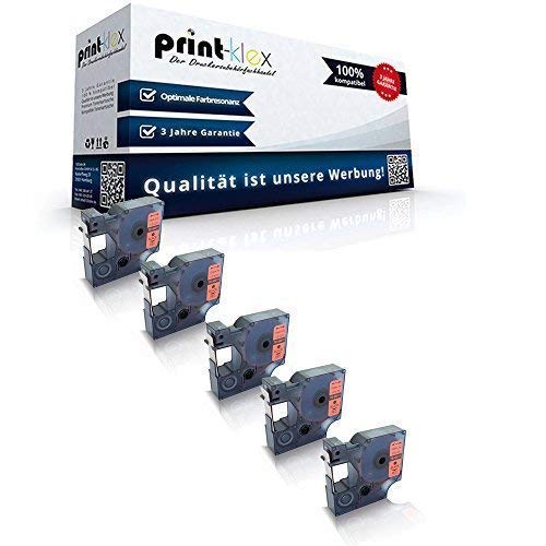 5x Print-Klex Schriftbänder kompatibel für Dymo D1 45017 Labelmanager280 Labelmanager300 Labelmanager350 Labelmanager350D S0720540 12 mm 12mm Schwarz - Rot Etikettenband - Color Light Serie von Print-Klex GmbH & Co.KG