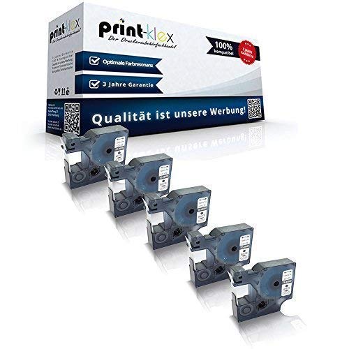 5x Print-Klex Schriftbänder kompatibel für Dymo D1 45020 MobileLabeler Labelpoint 100 150 200 250 300 350 Labelwriter 400Duo S0720600 12 mm 7 m Weiss/Klar Beschriftungsband - Easy Light Serie von Print-Klex GmbH & Co.KG