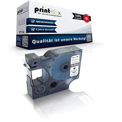 Print-Klex Schriftband kompatibel für Dymo D1 45010 Labelwriter400Duo Dymo 1000 1000 Plus 2000 3500 5500 Labelmaker 4500Pocket S0720500 12mm x 7m black-clear Etikettenlabel - Easy Print Serie von Print-Klex GmbH & Co.KG