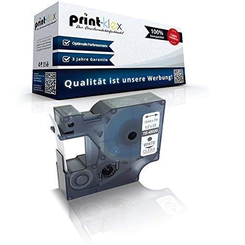 Print-Klex Schriftband kompatibel für Dymo D1 45020 Labelpoint150 Labelpoint200 Labelpoint250 Labelpoint300 Labelpoint350 S0720600 12mmx7m White Clear Druckerband - Series Easy Pro Serie von Print-Klex GmbH & Co.KG