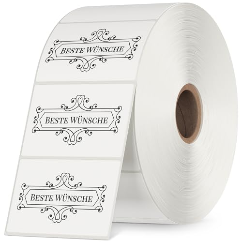 Selbstklebende Etiketten 57x32 mm mit fertigem Druck - Thermoetiketten für Geschenke und Sendungen, Etiketten zum Beschriften mit Text: Danke Schön, Beste Wünsche, Frohe Weihnachten von Print-Mint