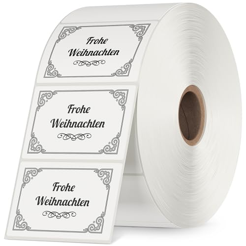 Thermoetiketten 57x32 mm mit fertigem Druck - Etiketten Selbstklebend für Geschenke, Sendungen - Etiketten zum Beschriften mit Text: Dankeschön, Beste Wünsche, Frohe Weihnachten von Print-Mint