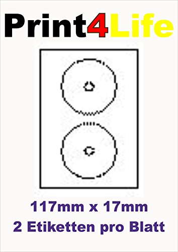 50 CD - DVD Labels - Etiketten - Aufkleber, selbstklebend; 25 Blatt mit je 2 Labels/Etiketten. Hochweiß; kleines Mittelloch; Außenring : 117 mm; Innenring : 17 mm von Birsppy