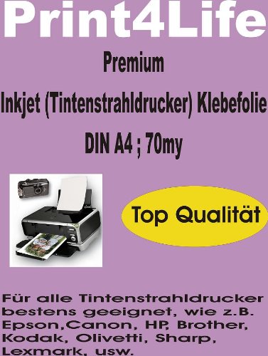 P4L - 10 Blatt Inkjet Tintenstrahl Klebefolie PVC A4 in weiß glänzend von Print4Life