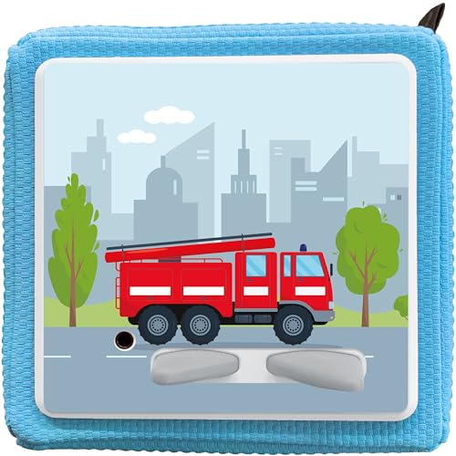 K002 | Schutzcover Schutzfolie für Toniebox selbstklebende passgenaue Folie Motive Zubehör für Kinder Spielzeug Aufkleber Sticker Personalisiert Wunschname (Nr. 17 Feuerwehr, ohne Wunschname) von PrintAttack