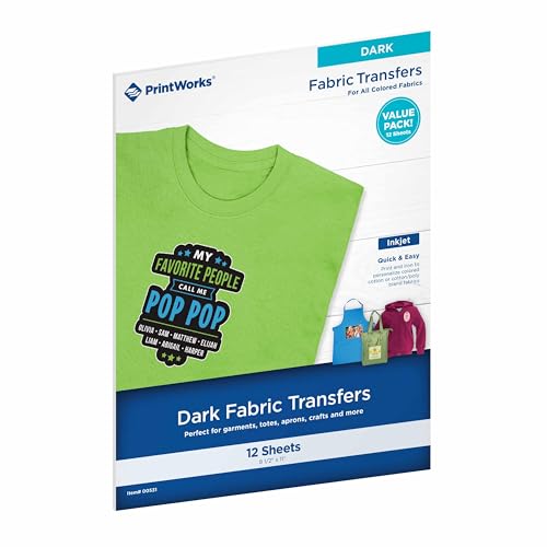 PrintWorks Bedruckbares Wärmetransferpapier zum Aufbügeln für dunkle Stoffe und T-Shirts, 21,6 x 27,9 cm, 12 Blatt, leicht zu basteln, hergestellt in den USA von PrintWorks