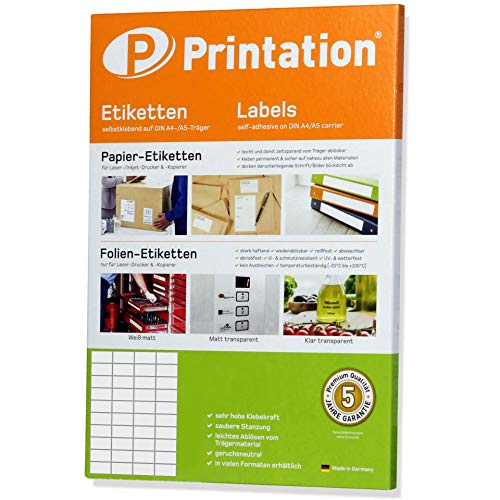 Printation Etiketten 52,5 x 29,7 mm selbstklebend weiß - 400 Aufkleber auf 10 A4 Blätter 4x10-40 Universal-Etiketten 52,5x29,7 pro A4 Bogen - 10 Blatt Etikettenpapier A4 bedruckbar - 3651 4461 FBA von Printation