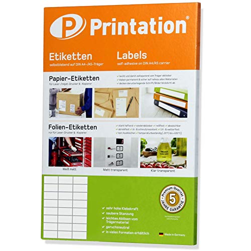 Printation Etiketten selbstklebend 70 x 37 mm, weiß, Adressetiketten selbstklebend, 240 Labels, 24 Adressetiketten pro Blatt A4, kompatibel mit Avery Zweckform Etiketten, 10 Blatt, 3x8 240 Labels von Printation