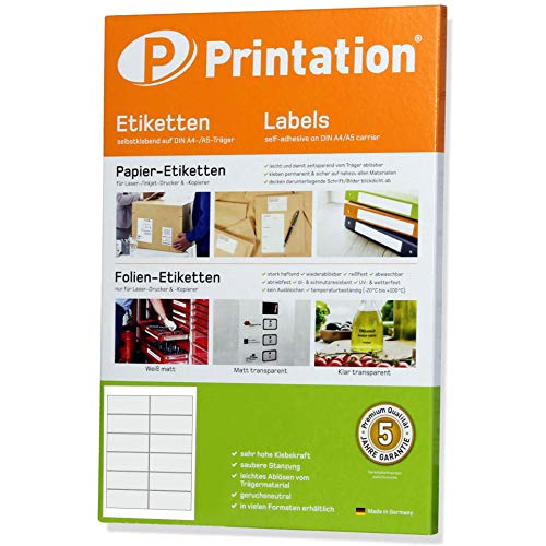 Printation 97 x 42,3 mm Adressetiketten selbstklebend weiß - 120 Klebeetiketten zum bedrucken auf 10 A4 Bogen 2x6 97x42,3-12 pro A4 Blatt - Adressaufkleber Internetmarke Etiketten 3659 4781 von Printation