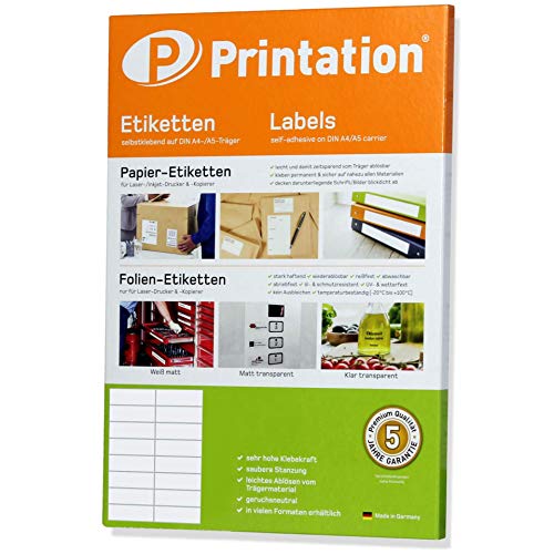 Printation Etiketten 105 x 37 mm - 160 Adressaufkleber selbstklebend weiß bedruckbar - 10 DIN A4 Bogen à 2x8 105x37 Labels - 16 pro A4 Blatt - Universal-Etiketten/Klebeetiketten 3484 4462 4620 von Printation