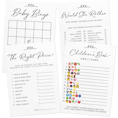 Printed Party Minimalistisches Babyparty-Spielset – 4 Spiele und Aktivitäten, modernes Thema (30 Gäste) von Printed Party