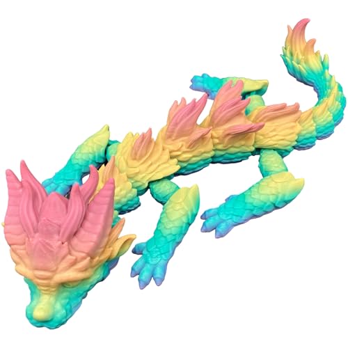 Drache 35cm 3D-Druck Drachenfigur, Spielzeug - Drachen, Regenbogenfarben, voll beweglich, Typ Young Dragon von Printin3D