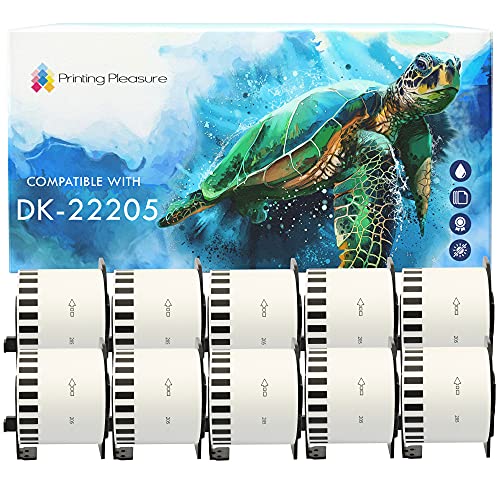 10x Endlos-Etiketten kompatibel für Brother DK-22205 62mm x 30.48m P-Touch QL-500 500BS 550 560 560VP 570 700 710W 720NW 800 810W 820NWB 1050 1060N 1100 1110NWB, Thermopapier mit Kunststoffhalter von Printing Pleasure