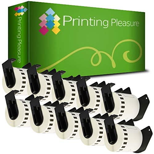 10x Endlos-Etiketten mit Kunststoffhalter kompatibel für Brother DK-22251 62mm x 15.24m P-Touch QL-800, QL-810W, QL-820NWB, Rot und schwarz auf weiß von Printing Pleasure