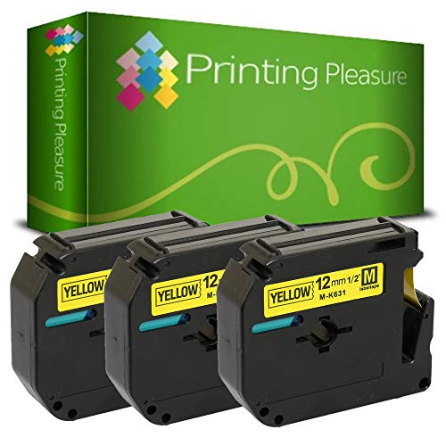 3x Schriftband kompatibel für Brother P-Touch M K631 Schwarz auf Gelb (12mm x 8m) für Brother P-Touch PT-80 PT-90 PT-100 PT-110 PT-55S PT-65 PT-70 PT-70HOT PT-70SP PT-70SR PT-85 Etikettendrucker von Printing Pleasure