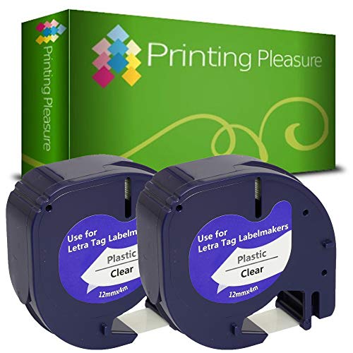 Printing Pleasure 2 x 12267 S0721530 Schwarz auf Transparent, Schriftband kompatibel für Dymo LetraTag LT100H LT100T LT110T QX50 XR | 12mm x 4m | Kunststoff von Printing Pleasure