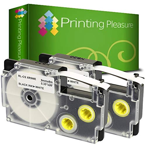 Printing Pleasure 2 x XR-9WE XR-9WE1 Schwarz auf Weiß, Schriftband kompatibel für Casio KL-60 KL-100 KL-120 KL-200 KL-300 KL-750 KL-780 KL-820 KL-2000 KL-7000 KL-7200 KL-8100 | 9mm x 8m | Farbband von Printing Pleasure