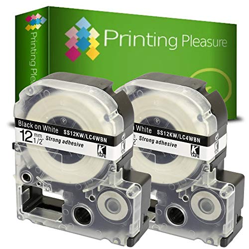 Printing Pleasure 2X AS12KW SS12KW Schwarz auf Weiß, Schriftband kompatibel für Epson LabelWorks LW-300 LW-400 LW-500 LM-700 LW-900P OK200 OK300 OK500P OK720 OK900P KingJim TepraPro | 12mm x 8m von Printing Pleasure