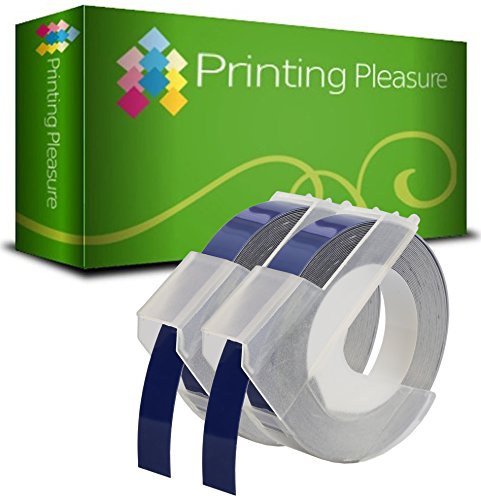 Printing Pleasure 2x Blau Prägebänd S0898140 Prägeetiketten für Dymo Junior S0717900 & Omega S0717930 Prägegeräte | 9mm x 3m | weißer Druck auf blauen Untergrund von Printing Pleasure