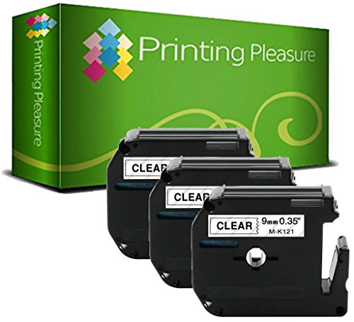 Printing Pleasure 3 x M K121 MK121 Schwarz auf Transparent, Schriftband kompatibel für Brother P-Touch PT80 PT85 PT90 PT100 PT110 PT55S PT65 PT65SB PT70 PT70BM PT70HK PT70HOT PT70SP PT70SR | 9mm x 8m von Printing Pleasure