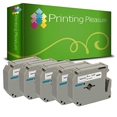 Printing Pleasure 5 x M K221 MK-221BZ Schwarz auf Weiß, Schriftband kompatibel für Brother P-Touch PT80 PT85 PT90 PT100 PT110 PT55S PT65 PT65SB PT70 PT70BM PT70HK PT70HOT PT70SP PT70SR | 9mm x 8m von Printing Pleasure