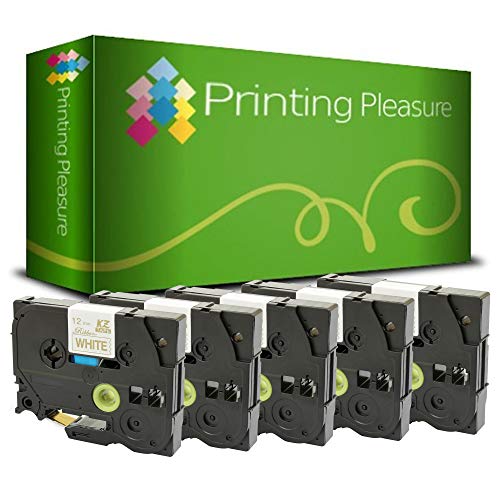 Printing Pleasure 5 x TZe-R234 TZ-R234 gold auf weiß, Textil-Schriftband kompatibel für Brother P-Touch Etikettendrucker | 12mm x 4m von Printing Pleasure