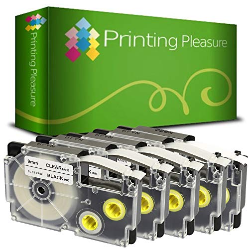 Printing Pleasure 5 x XR-9X XR-9X1 Schwarz auf Transparent, Schriftband kompatibel für Casio KL-60 KL-100 KL-120 KL-200 KL-300 KL-750 KL-780 KL-820 KL-2000 KL-7000 KL-7200 | 9mm x 8m | Farbband von Printing Pleasure