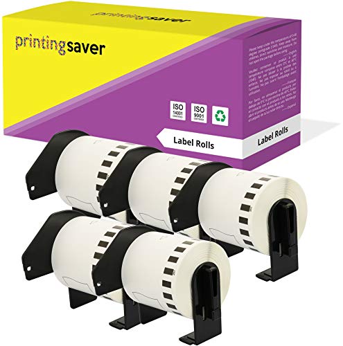 Printing Saver 5X DK-22251 62 mm x 15,24 m Endlosetiketten Papier kompatibel für P-Touch QL-800, QL-810W, QL-820NWB Etikettendrucker | Schwarz und Rot auf Weiß (Papier) von Printing Saver