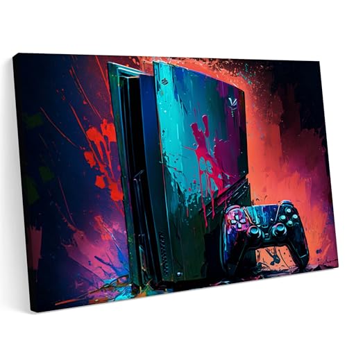 Printonia Leinwandbild m Bild auf Leinwand 70x50 PlayStation 3 4 5 Xbox Pad Abstrakte bunte Kunst Surrealismus von Printonia