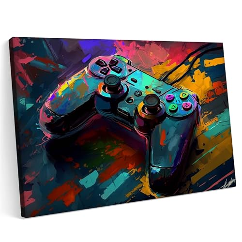 Printonia Leinwandbild m Bild auf Leinwand 70x50 PlayStation 3 4 5 Xbox Pad Abstrakte bunte Kunst Surrealismus von Printonia