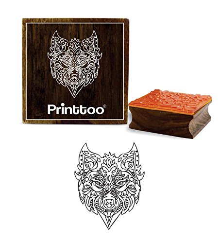 Printtoo Card Herstellung von Holz Stempel Quadrat Wolf Gesicht Muster Scrap-Buchung Briefmarken-2 x 2 Zoll von Printtoo