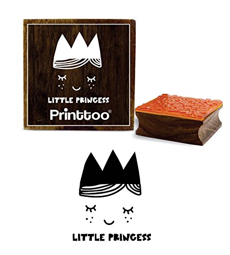 Printtoo Kleine Prinzessin Text & Sleeping Gesicht Design Square Holz Stempel-2 x 2 Zoll von Printtoo