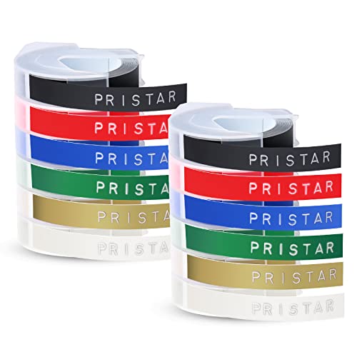 Pristar Kompatible Prägeband für Dymo 3D Kunststoff Prägebändern Etikettenband 9mm x 3m für Dymo Omega Junior Motex Etikettenprägegerät Weiß auf Schwarz/Rot/Blau/Gelbem/Gold/Transparent von Pristar