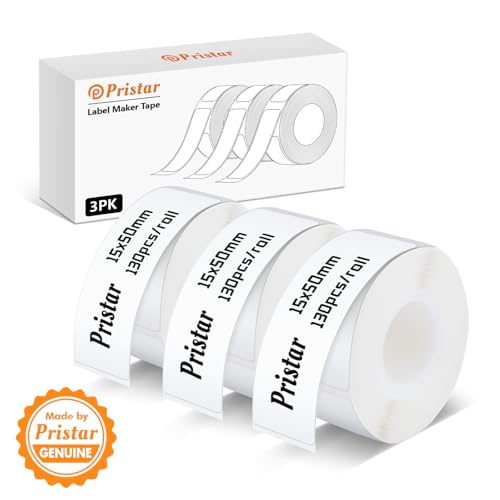 Pristar P15 Labels, 3 Rollen 15 mm * 50 mm Selbstklebendes Thermoband Etiketten, Kompatibel mit P15 Etikettendrucker, Geeignet für Zuhause, Büro, Schule, Lagerorganisation, Weiß, 130 Etiketten/Rolle von Pristar