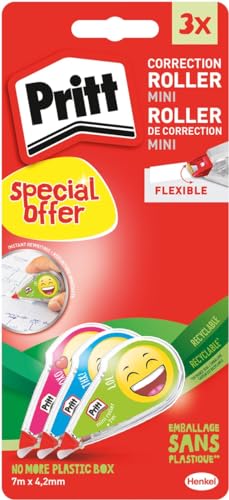 PRITT Korrekturroller MINI EMODJI, 3er Pack, sofortiges Nachschreiben, ultra sauberes Ergebnis - 3 x 7 m Band, dünne Breite 4,2 mm von Pritt