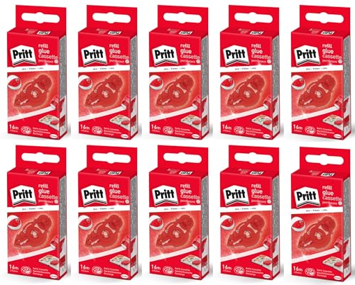 Pritt Kleberoller Nachfüllkassette, permanent, präzise Anwendung, Premium-Band mit Klebstoffwaben, Bandlänge: 16 m, Bandbreite: 8,4 mm, 10 Stück von Pritt