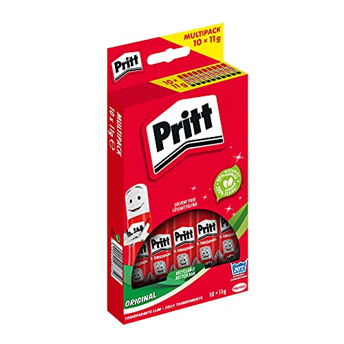 Pritt Klebestift, sicherer und kinderfreundlicher Kleber für Kunst und Bastelarbeiten, starker Klebstoff für Schule & Bürobedarf, 10x11g Pritt Stift von Pritt