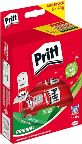 Pritt Klebestift, sicherer und kinderfreundlicher Bastelkleber für Kunst und Bastelarbeiten, starker Kleber für Schule & Bürobedarf, 5x43g Pritt Stift von Pritt