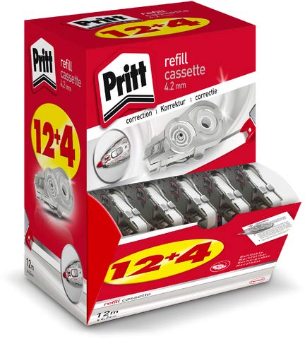 Pritt Korrekturrollernachfüllkassette refill flex, permanent, 4,2 mm x 12 m, 1zeilig, weiß (16 Stück), Sie erhalten 1 Packung á 16 Stück von Pritt