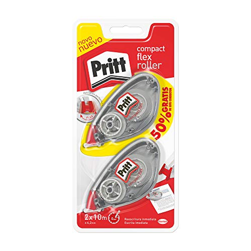 Pritt Roller Compact Korrekturroller zum Abdecken von Fehlern, Korrekturstift und gedruckter Text, vielseitiger weißer Korrektor für Phrasen und Buchstaben, 2 x (4,2 mm x 10 m) von Pritt