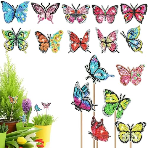 Prampe 16-Teiliges Diamond Painting Schmetterling, 5D Diamond Painting Art für Garten Deko, Doppelseitige Schmetterling Diamond Painting Kits für Fensterdeko Gartendeko Bastelhandwerk von Prmape