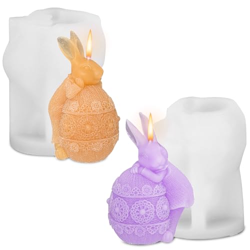 Prmape 2 Stück Silikonform Ostern, 3D Osterhase Silikonform Kerzenhalter, Ostern Kaninchen Silikonformen Gießformen, Silikonformen Ostern Hase für Ostern und Party Dekoration von Prmape