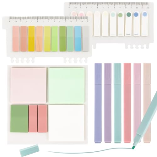 Prmape 700 Stück Transparente Haftnotizen Sticky Notes+6 PCS Textmarker Pastell Aesthetic, Selbstklebende Haftnotizzettel Verschiedene Größen für Büro Zuhause Schule Sitzung von Prmape