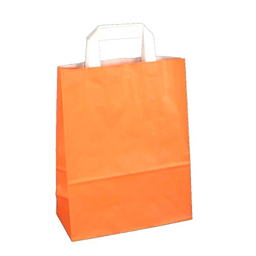 250 Papiertragetaschen Papiertüten Einkaufstüten Tragetaschen Papier 70-80g/m² mit Papier Flachhenkel Orange 3 verschiedene Größen zur Auswahl (18+8x22cm) von Pro DP