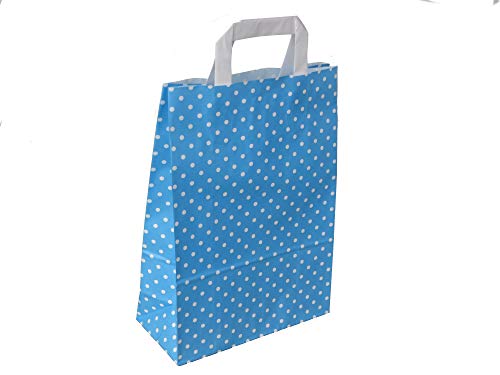 250 Papiertragetaschen Papiertüten Geschenktüten Einkaufstüten Papier Blau Hellblau Punkte Pünktchen Polka Dots weiß 3 Verschiedene Größen zur Auswahl (22+10x31cm) von Pro DP