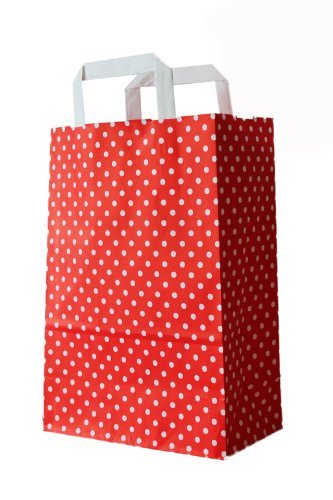 250 farbige Papiertragetaschen Papiertaschen Tüten Papiertüten Tragetaschen Shopper rot-weiß gepunktet 22 + 11 x 28 cm von Pro DP