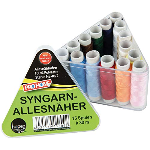 Syngarn-Allesnäher 15 Stk. à 30m - (0,02€ / Meter) Nähgarnbox mit 15 Spulen Garn in vers. Farben, Allesnäher von Pro Home