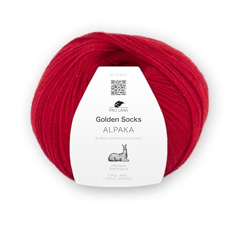 Pro Lana Golden Socks Alpaka, 100 g/390 m, 70% Alpaka, 30% Polyamid, 4-fädig, superweiche Sockenwolle (31 rot) von Pro Lana