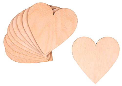 Holzscheiben zum Basteln - Runde 10 Stück mit einem Durchmesser von 10cm, Glatt Geschliffen - Untersetzer aus Holz - Bastelholz Holzplättchen für Brandmalerei - Holzplatten 3mm (Heart) von ProArts